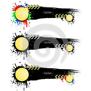 Set grunge banners with blots and tennis balls