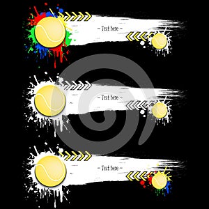 Set grunge banners with blots and tennis balls