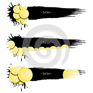 Set grunge banners with blots and tennis balls