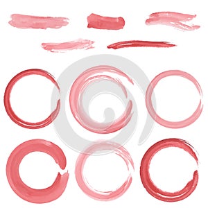 Set of grunge circle brush strokes. Watercolor. vector