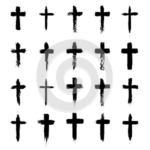 Grunge cross symbols set, christian crosses, religious signs and icons photo