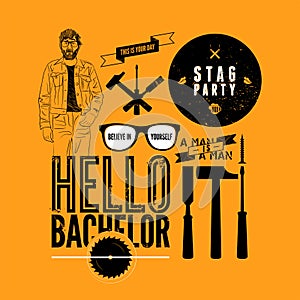 Set of grunge design element for stag party. Vector illustration