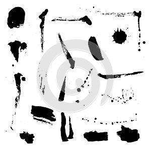 Set of Grunge Design Elements. Black blots and brush Strokes. Vector illustration