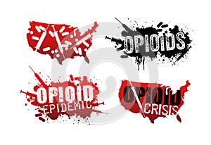 Set of grunge designs about opioid addiction