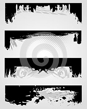 Set of grunge edges border elements. Template banner in black color. Jpeg illustration