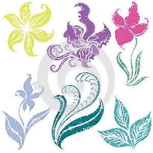Set of grunge floral design elements