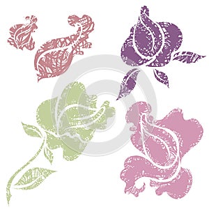 Set of grunge floral design elements