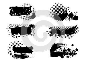 Set of Grunge frame elements Paint stains black and Halftone background Vector 003