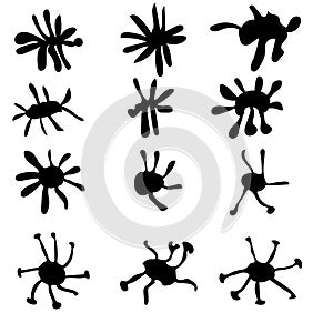 Set of grunge ink vector elements. Brush strokes.