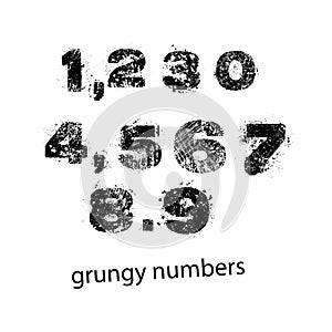 Set of grunge numbers with full stop and comma. Vector illustration.