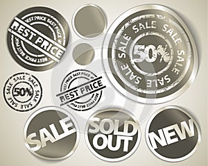 Set of grunge sale labels badges and stickers