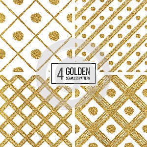 Set of grunge seamless pattern gold silver diagonal stripes and circle