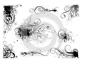 Set of grunge splash ink floral designs