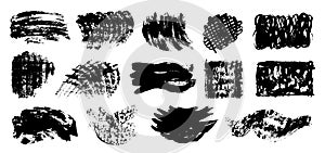 Set of grunge textures.Vector black paint, ink brush stroke, brush, line or texture. Dirty artistic design element, box