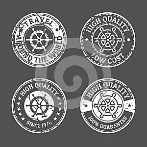 Set of grunge vintage style sea and summer nautical signs, badge