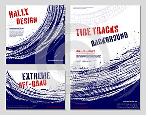 Set of grungy background frames with abstract tire tracks