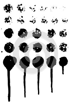 Set of grungy paint drips. Vector