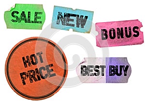 Set of grungy promotional stickers