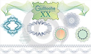 Set of Guilloche decorative elements.