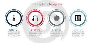 Set Guitar, Headphones, Dial knob level and Sound mixer controller. Business infographic template. Vector