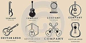 set guitar line art logo, icon and symbol, vector illustration design