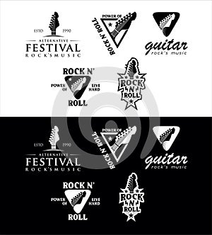 Set Of Guitar logo Design Vector Stock Illustration . Guitar Shop Logo . Set Of Rock music festival logo