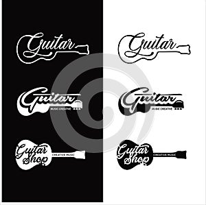 Set Of Guitar logo Design Vector Stock Illustration . Guitar Shop Logo . Set Of Rock music festival logo