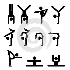 Set of gymnastics icon in silhouette