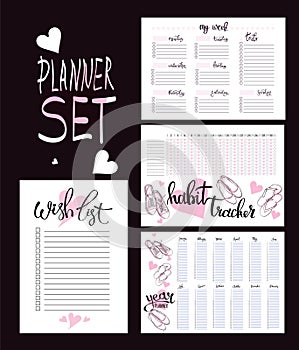 Set: habit tracker, wish list,weekly and year planner