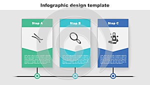 Set Hair clip, Hand mirror and Bottle of shampoo. Business infographic template. Vector