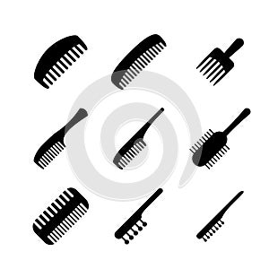 Set of Hair comb icons in silhouette style, vector