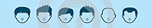 Set of hair style man cartoon icon design template with various models. vector illustration isolated on blue background