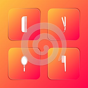 Set Hairbrush, Curling iron, Hand mirror and icon. Vector