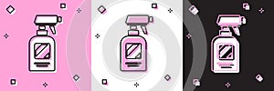 Set Hairdresser pistol spray bottle with water icon isolated on pink and white, black background. Vector Illustration