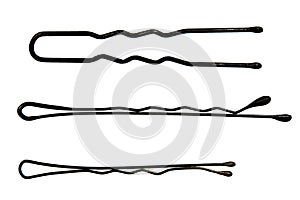 Set of hairpin and bobby pin macro isolated on white background
