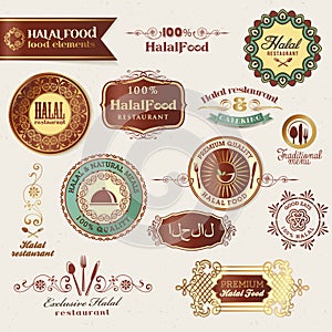 Set of Halal food labels and elements photo