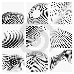 Set halftone abstract background vector illustration black and white gradient textured dots pattern