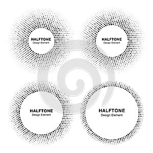 Set of Halftone circle vector frames with black abstract random dots, logo emblem design element for technology, medical