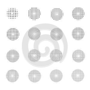 Set of Halftone circles on white background.Collection of halftone effect dot patterns.Vector illustration.