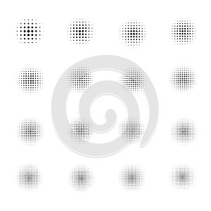 Set of Halftone circles on white background.Collection of halftone effect dot patterns.Vector illustration.