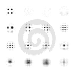 Set of Halftone circles on white background.Collection of halftone effect dot patterns.Vector illustration.