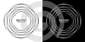 Set of Halftone circular dotted frame. Circle dots. Logo design elemen. Round border halftone circle dot. Vector.