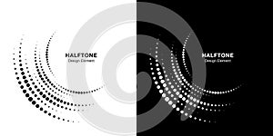 Set of Halftone incomplete circle frame dots logo background. Half round Icon halftone circle dots texture. Vector photo