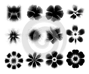 Set of Halftone pattern of flower shapes