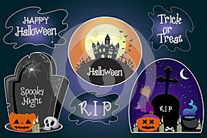 Set of halloweeen stickers, badges, scrapbooking elements. Happy halloween set. Halloween party.