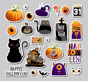Set of halloweeen stickers, badges, scrapbooking elements. Happy halloween set. Halloween party, vector EPS 10
