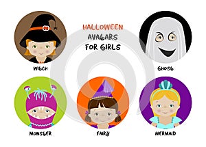 Set of halloween avatars for girls