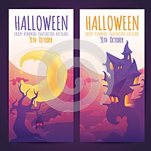 Set of Halloween banners with spooky haunted house