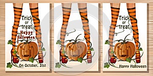 Set Halloween card with witch legs