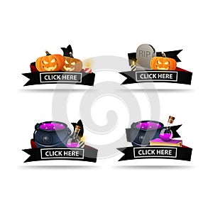 Set of Halloween clickable stickers for your arts with Halloween elements and black ribbons for title photo